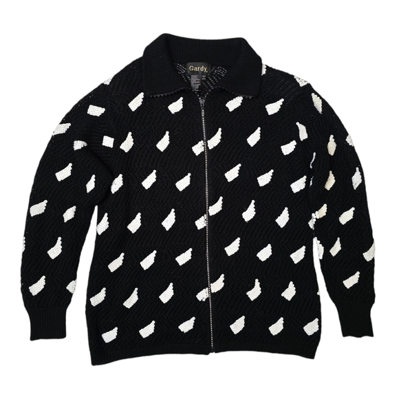 Women's Gardy Cardigan Knit Sweater Black Knit White Sequins Rhinestone Zipper L - Picture 2 of 13